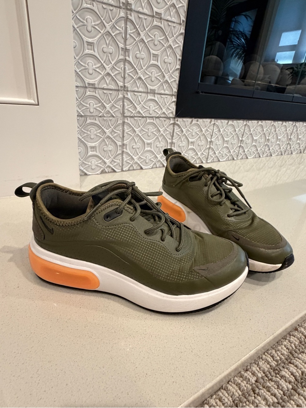 Nike Olive Green and Orange Women's Athletic Sneakers